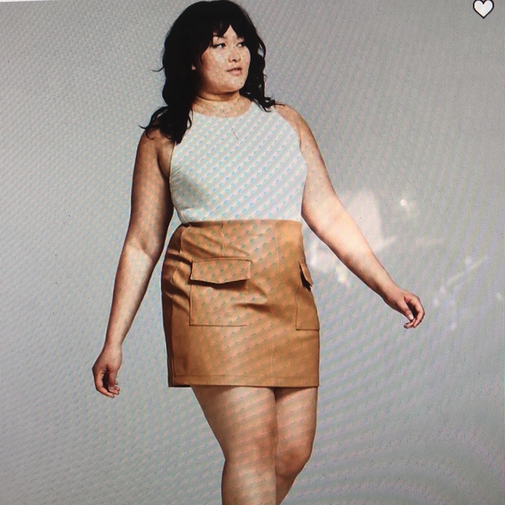 Trendy Plus size Faux -Leather Cargo Mini Skirt